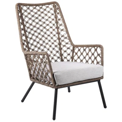 Armen Living Marco Indoor Outdoor Lounge Chair In Steel With Truffle Rope And Cushion