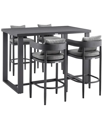 Armen Living Menorca Outdoor Patio 5-piece Bar Table Set In Grey