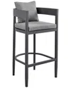 Armen Living Menorca Outdoor Patio Counter Height Bar Stool In Grey