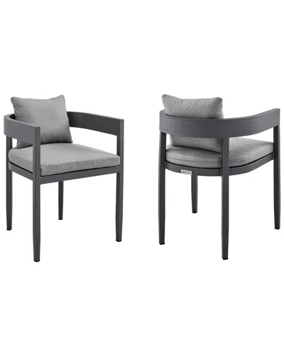 Armen Living Menorca Outdoor Patio Dining Chairs In Grey