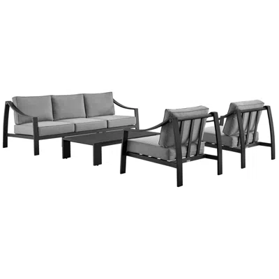 Armen Living Mongo 4 Piece Outdoor Furniture Set In Black Aluminum With Grey Cushions In Multi