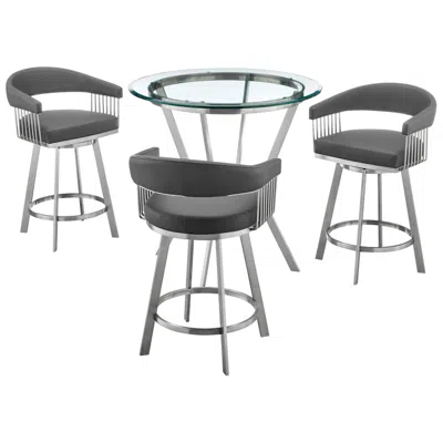 Armen Living Naomi And Chelsea 4 Pc Counter Height Dining Set In Brushed Stainless Steel In Gray