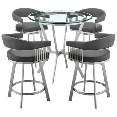 Armen Living Naomi And Chelsea 5 Pc Counter Height Dining Set In Brushed Stainless Steel In Gray