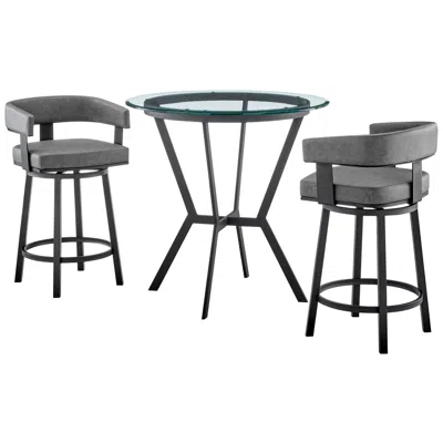 Armen Living Naomi And Lorin 3 Pc Counter Height Dining Set In Black Metal And Glass In Gray