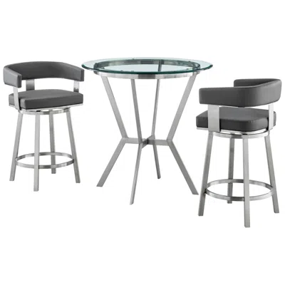 Armen Living Naomi And Lorin 3 Pc Counter Height Dining Set In Brushed Stainless Steel In Gray