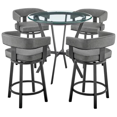 Armen Living Naomi And Lorin 5 Pc Counter Height Dining Set In Black Metal In Gray