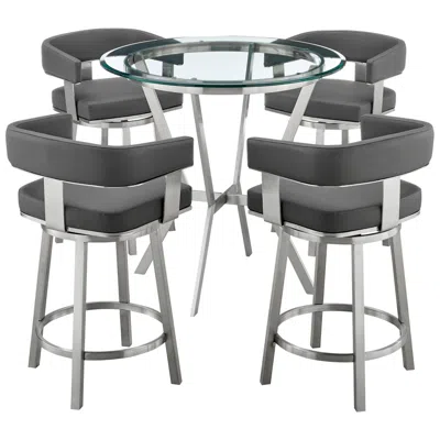 Armen Living Naomi And Lorin 5 Pc Counter Height Dining Set In Brushed Stainless Steel In Gray