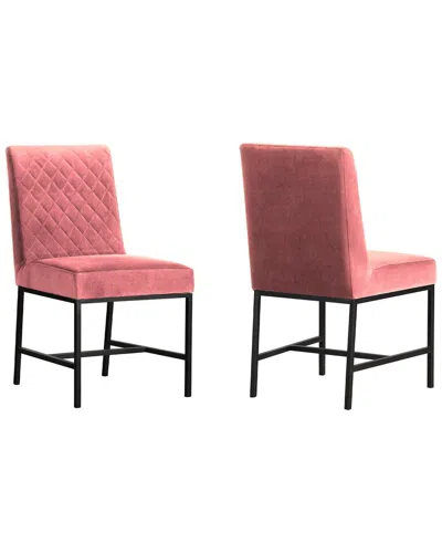 Armen Living Memphis Velvet And Antique Brass Accent Dining Chair- Set Of 2 In Pink