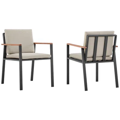 Armen Living Nofi Set Of 2 Outdoor Patio Dining Chair In Charcoal Finish With Cushions