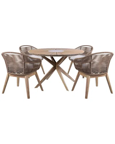 Armen Living Oasis Tutti Frutti Outdoor Patio 5pc Round Dining Set In Grey