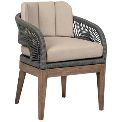 Armen Living Orbit Outdoor Dining Chair In Eucalyptus Wood, Rope, Taupe Olefin Cushions
