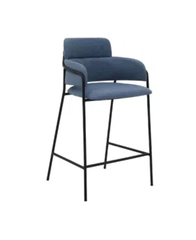 Armen Living Oshen Faux Leather And Metal Counter Height Bar Stool In Light Blue