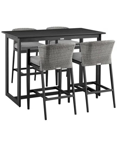 Armen Living Palma Outdoor Patio 5-piece Bar Table Set In Black