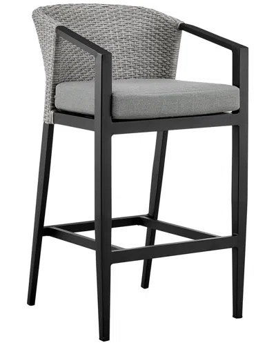 Armen Living Palma Outdoor Patio Bar Stool In Black