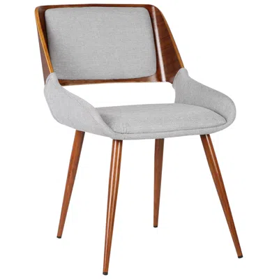Armen Living Panda Mid-century Dining Chair Walnut Finish And Grey Fabric In Brown