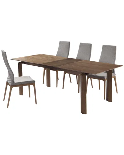 Armen Living Parker Mid-century Walnut Wood 5pc Dining Set