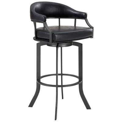 Armen Living Pharaoh 30 In. Swivel Barstool In Black Faux Leather And Mineral Finish