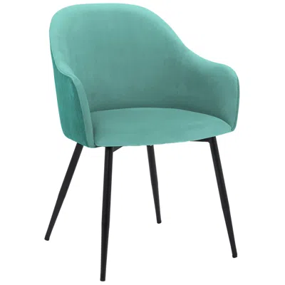 Armen Living Pixie Dining Chair In Two Tone Teal Fabric And Black Metal Legs In Green