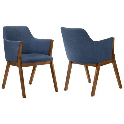 Armen Living Renzo Blue Fabric Dining Side Chairs Set Of 2 In Brown