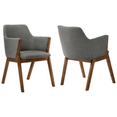 Armen Living Renzo Set Of 2 Dining Side Chairs In Charcoal Fabric And Walnut Wood In Gray