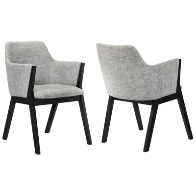Armen Living Renzo Set Of 2 Dining Side Chairs In Light Gray Fabric And Black Wood