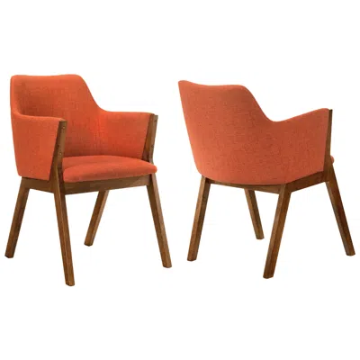 Armen Living Renzo Set Of 2 Dining Side Chairs In Orange Fabric And Walnut Wood