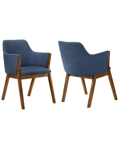 Armen Living Renzo Walnut Wood Dining Side Chairs In Blue