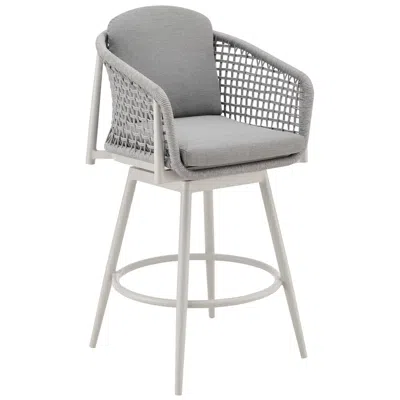 Armen Living Rhodes 26 In. Outdoor Barstool In Aluminum, Light Gray Rope And Cushions