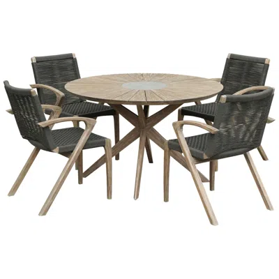Armen Living Sachi And Nabila Outdoor 5pc Light Eucalyptus And Concrete Dining Set In Brown