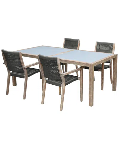 Armen Living Sienna And Madsen 5pc Outdoor Eucalyptus Dining Set