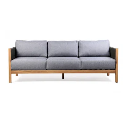 Armen Living Sienna Outdoor Eucalyptus Sofa In Teak Finish With Grey Cushions