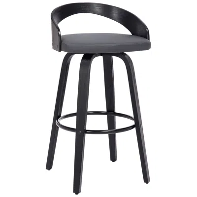 Armen Living Sonia 30 In. Swivel Barstool In Grey Faux Leather And Black Wood