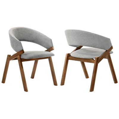 Armen Living Talulah Set Of 2 Dining Side Chairs In Gray Fabric And Walnut Veneer
