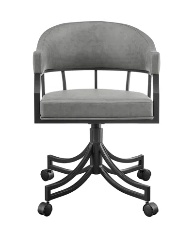 Armen Living Tibet 19" Faux Leather Swivel Rolling Dining Chair In Gray