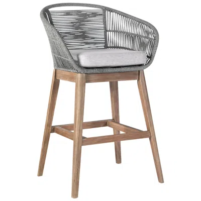 Armen Living Tutti Frutti Indoor Outdoor Bar Height Bar Stool In Aged Wood With Rope In Gray