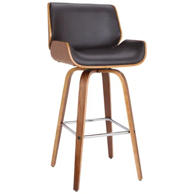 Armen Living Tyler 26 In. Swivel Barstool In Brown Faux Leather And Walnut Wood