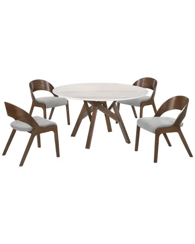 Armen Living Venus And Polly 5pc Walnut And Marble Round Dining Set In Brown