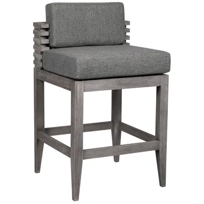 Armen Living Vivid 27.5 In. Outdoor Barstool In Eucalyptus Wood, Gray Olefin Cushions