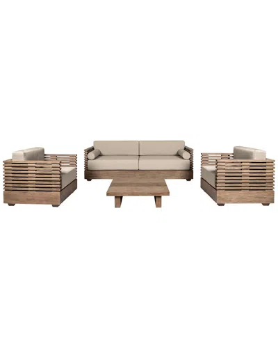 Armen Living Vivid Outdoor Patio 4pc Conversation Set In Brown