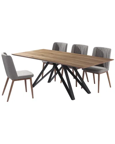 Armen Living Wade Mid-century Walnut Wood 5pc Dining Set