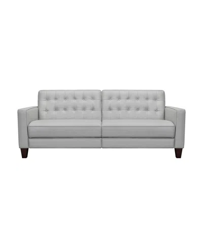 Armen Living Wesley 81" Genuine Leather Power Footrest Tuxedo Arm Sofa In Dove Gray