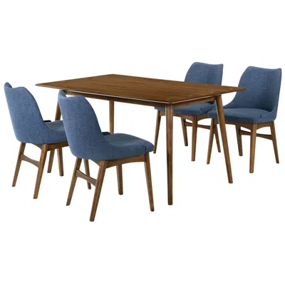 Armen Living Westmont And Azalea 5 Piece Dining Set In Blue And Walnut Wood In Multi