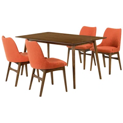 Armen Living Westmont And Azalea 5 Piece Dining Set In Orange And Walnut Wood In Multi