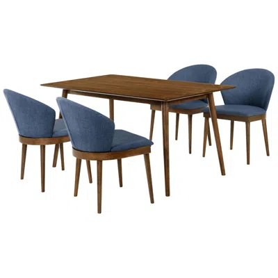 Armen Living Westmont And Juno 5 Piece Dining Set In Blue And Walnut Wood In Multi