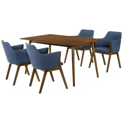 Armen Living Westmont And Renzo 5 Piece Dining Set In Blue And Walnut Wood In Multi