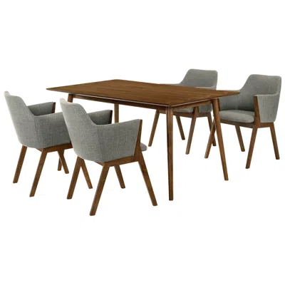 Armen Living Westmont And Renzo 5 Piece Dining Set In Charcoal And Walnut Wood In Animal Print