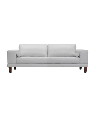 Armen Living Wynne 94" Genuine Leather With Wood Legs In Contemporary Sofa In Dove Gray
