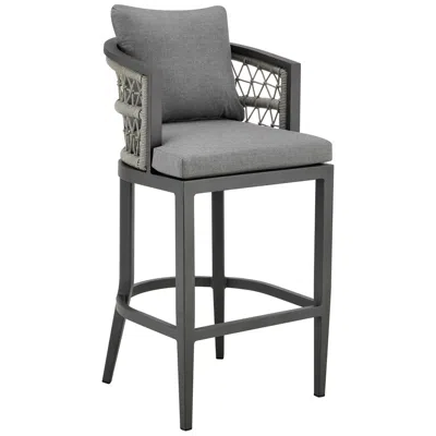 Armen Living Zella 30 In. Outdoor Barstool In Aluminum, Rope, And Earl Gray Cushions