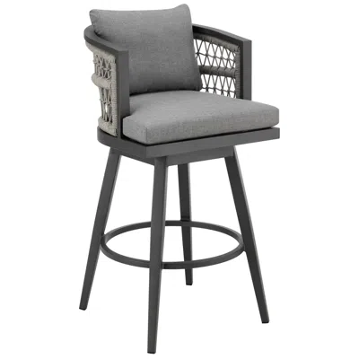 Armen Living Zella 30 In. Outdoor Barstool In Aluminum, Rope, And Earl Gray Cushions