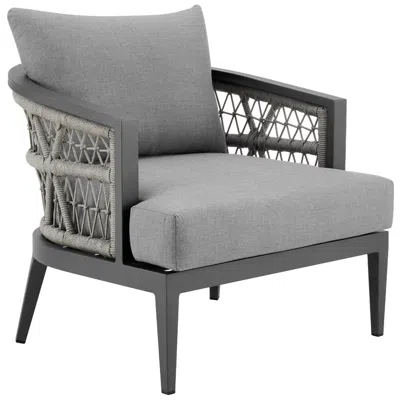 Armen Living Zella Outdoor Armchair In Aluminum, Light Gray Rope And Earl Gray Cushions